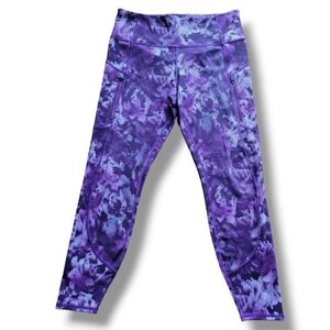 Athleta Rainier Printed Purple Tights Yoga Pants - Women's Large